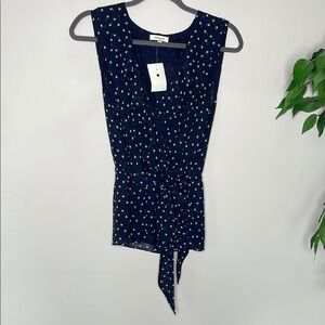 Max Studio Blue and White Tie Front Tank Top